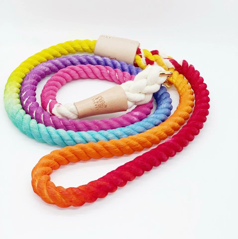 BULPET Eco Friendly Natural Cotton Handmade Dog or Cat Ombre Rainbow Rope Collar - Imagem 3 de 4
