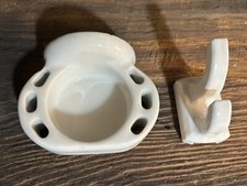 Vintage White Porcelain Toothbrush Hanger and Towel Holder 1928 Wall Mount