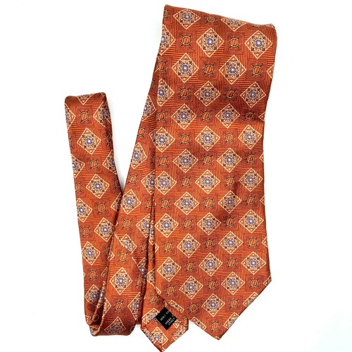 JoS. A. Bank Peach Tie - Peach Grey White Medallion Geometric Pattern 100% Silk - Picture 12 of 12