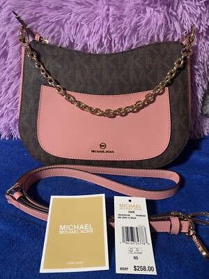 MICHAEL KORS Eden  Shoulder / Crossbody Bag W/ Adjustable Strap Brown/Primrose