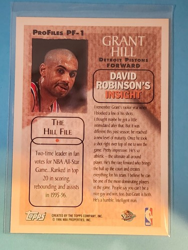 1996-97 Topps Pro Files Grant Hill Detroit Pistons #PF-1 🏀 - Picture 2 of 2