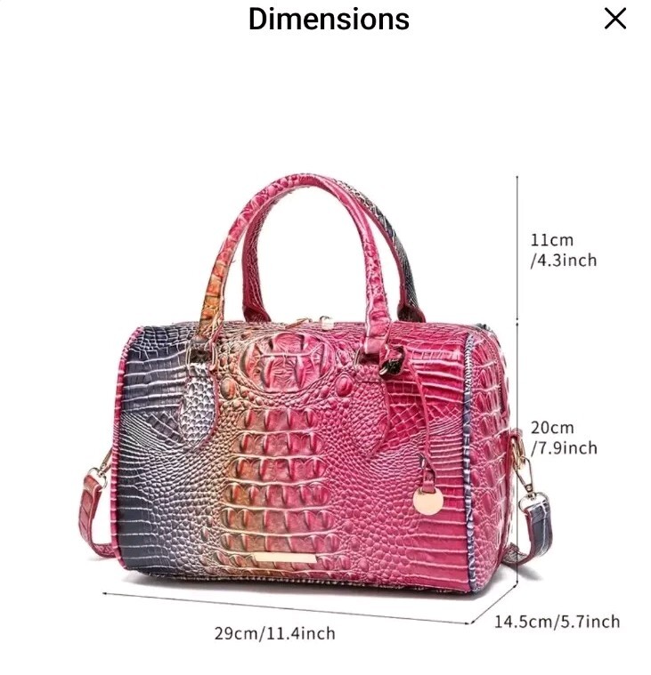 Designer Luxury Zip Top Handle Purse Croc Print Brown PU Leather Handbag Bag 7