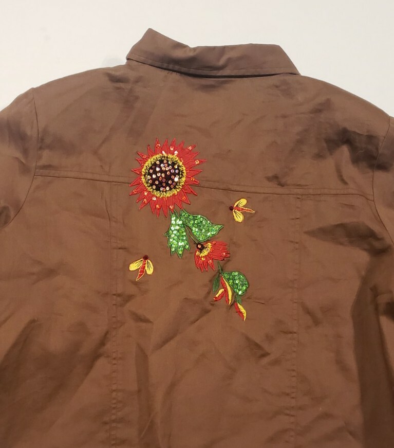 Tapestry Patch Jacket Button down Shoulder Pads w… - image 10