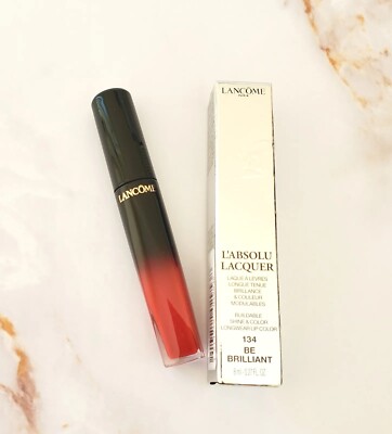 Lancome L'Absolu Lacquer Buildable Longwear Lip Color 134 BE BRILLIANT Red Gloss