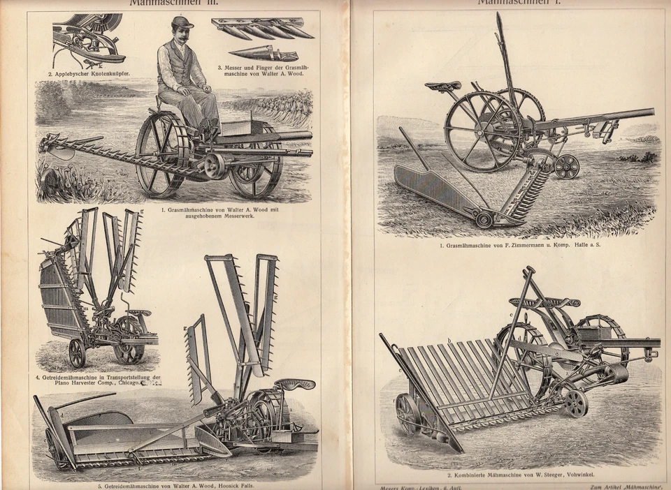 1895 Original Antique Print Meyers Farming AGRICULTURAL TECHNICS Mowers Косилки - Image 3 of 4