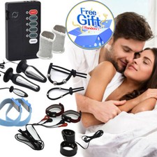 Electro E-Stim S-hock Penis Cock Enhancer Ring Steel Anal Plug Therapy Kit Set
