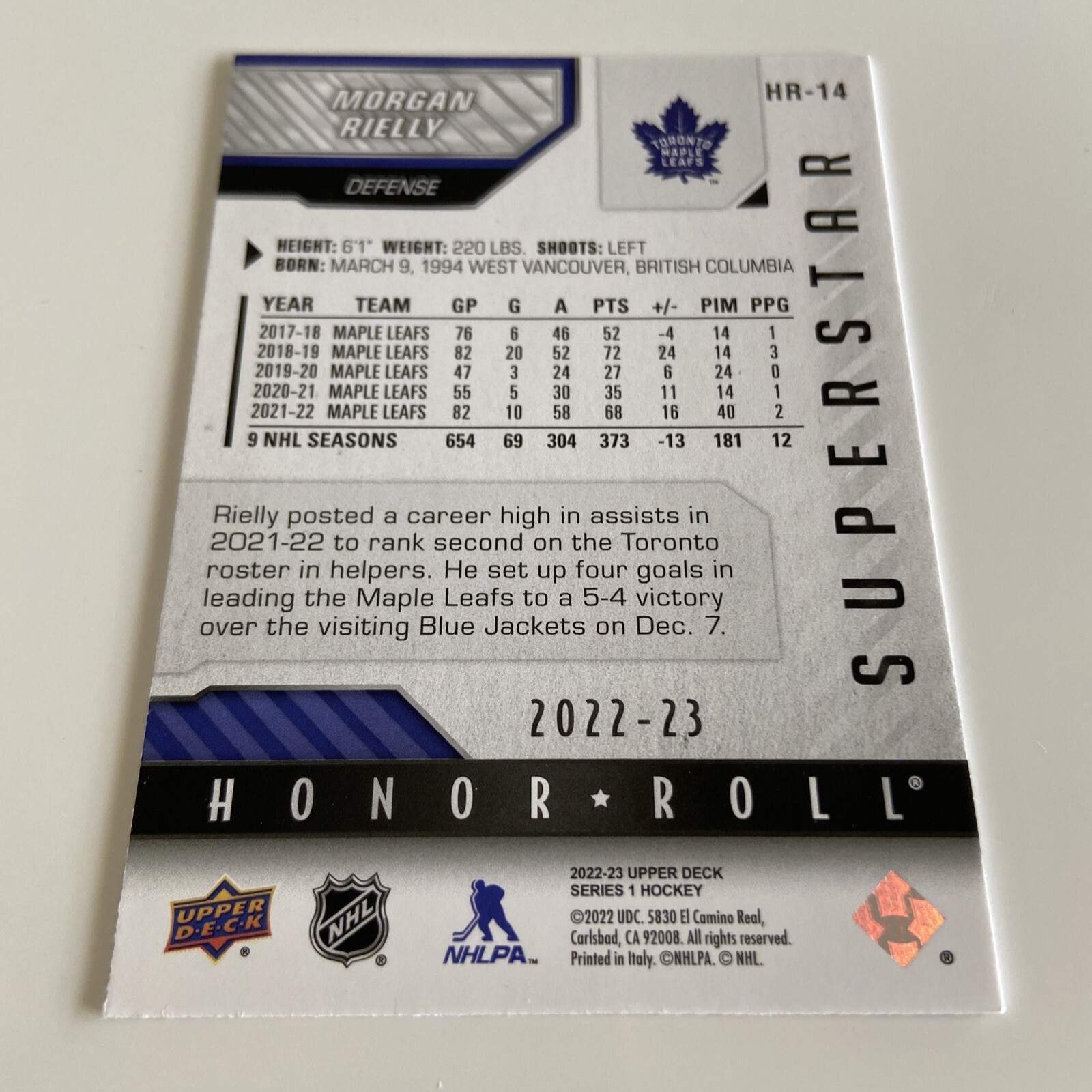 NHL RiellyHonor RollUD1 202223Toronto eBay