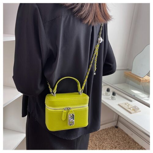 Bandolera elegante de cuero sintético verde lima sin asas/cartera/bolso - Imagen 2 de 3