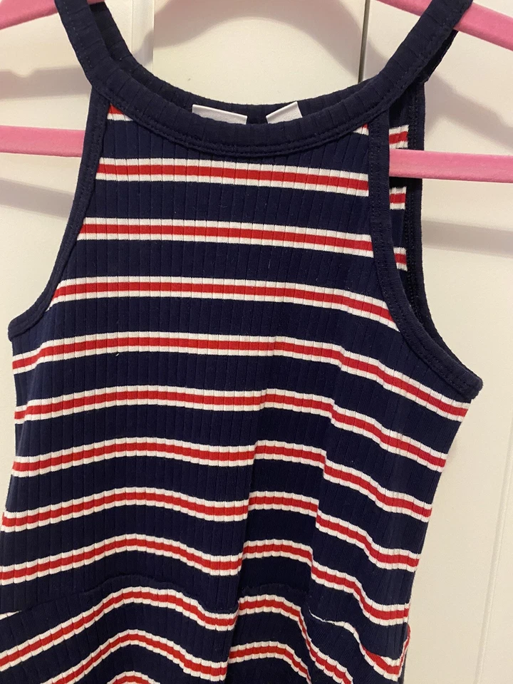 VESTIDO DE VERANO NIÑA TALLA PEQUEÑA 5-6 HUECO ROJO BLANCO AZUL RAYAS Foto 2 de 4