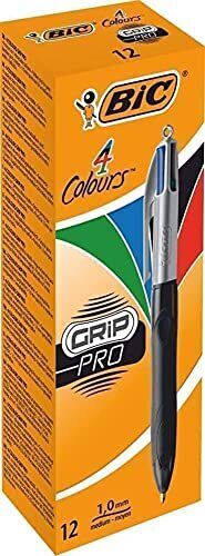 BIC 4 Colours Grip Pro Retractable Medium Point (1.0 mm) Ballpoint Pens, 12 - Picture 1 of 7
