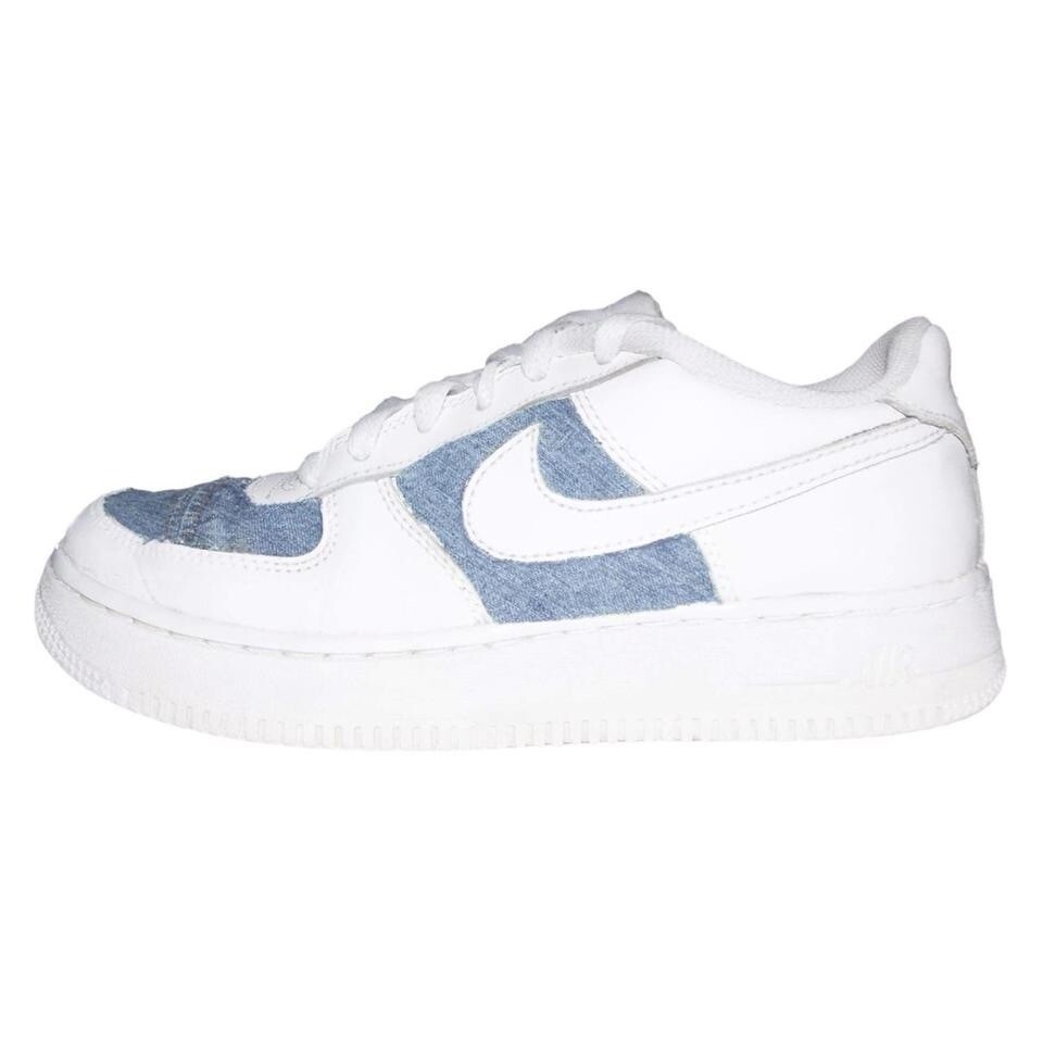 Custom Nike Denim Air Force Trainers White/Blue Denim