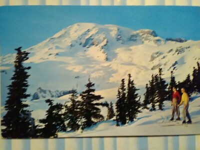 BEAUTIFUL PHOTO POST CARD MT RAINIER IN WINTER MOUNT RAINIER NATIONAL PARK WASH.