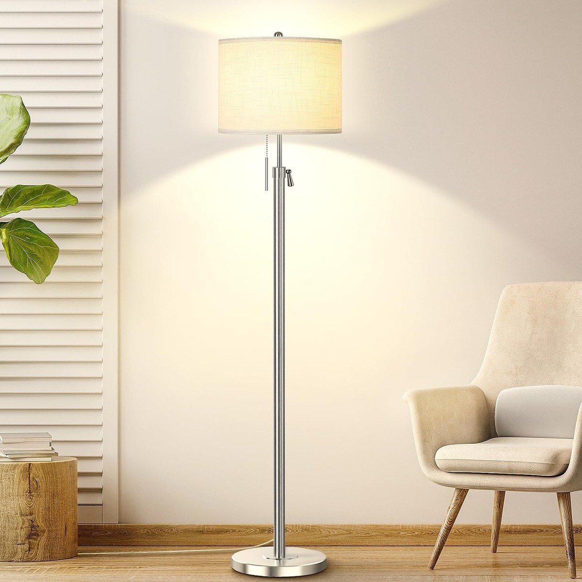 Brushed Nickel Floor Lamp for Living Room, Adjustable Height