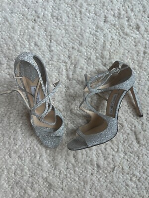 Jimmy Choo シルバー ハイヒール　サンダル　LANCER Jimmy Choo Lance Sandals Platinum Ice Dusty Glitter