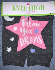JUSTICE KNEE HIGH SOCKS  FOLLOW YOUR DREAMS  PINK STAR SZ 13-5 SUPER CUTE 