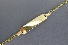 14KT YELLOW GOLD 3D CLASSIC FIGARO ENGRAVEABLE NAME PLATE BABY BRACELET 26795
