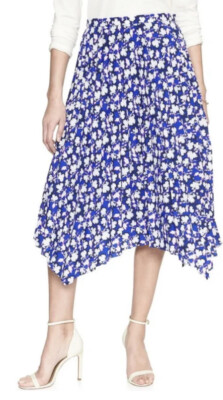 New Banana Republic Blue Print Pleated Handkerchief Midi Skirt 14 - Main Image