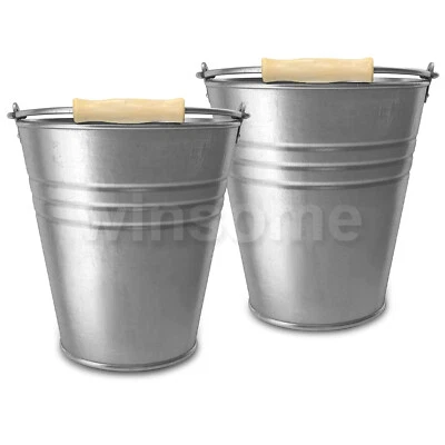 BLACKSPUR 10/12L Galvanised Metal Bucket Strong Steel Wooden Handle Water Coal Fire Garden