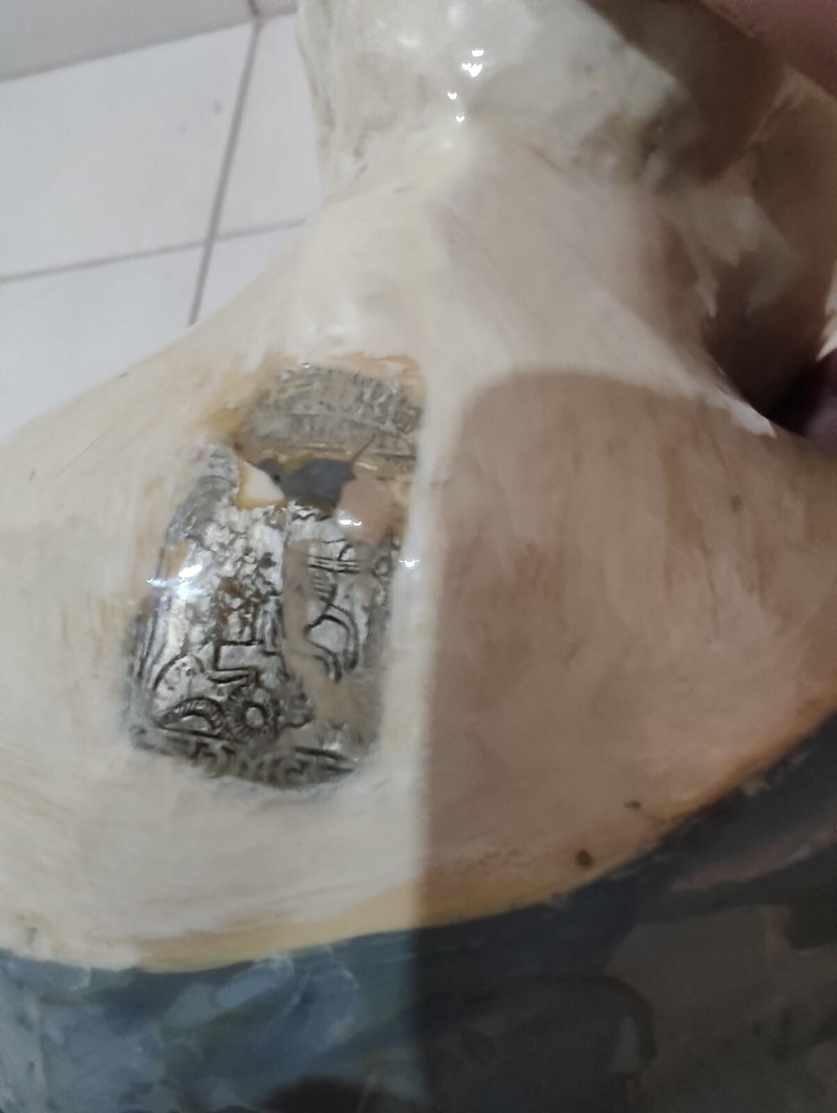 Ancient Roman bust of a pensive boy with lectern, illegible mark. Beautiful piec