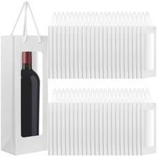 50 Pcs Wine Gift Bag with Window 4.9" x 3.6" x 14.2" Kraft Paper Wine Bags wi...