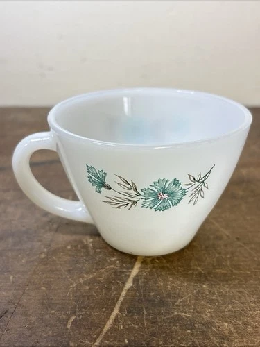 Vintage Fire King Blue Corn Flower Cup Milk Glass