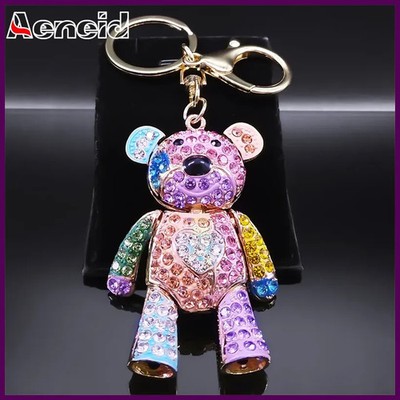Cute Sweet Colorful Full Crystal Big Bear Key Chain Alloy Rhinestone Fashion Bag