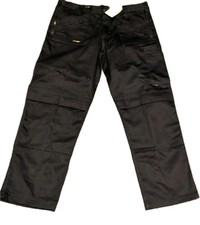 Dunlop Mens Safety Work Trousers W38 L32 Black Zip Pocket Cargo Pants Workwear 