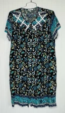 Ekouaer Blue Black Floral Button Up House Dress XL