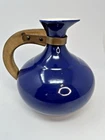 Vintage Red Wing Pottery Cobalt Blue Carafe Pitcher 565 Wood Handle  8" High