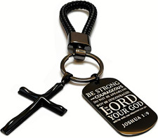 Christian Cross Keychain for Men Women Joshua 1:9 Bible Verse Key Ring