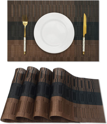 Brown Black Placemats Set of 4 Washable Place Mats Vinyl Woven Table Mats Wipeab
