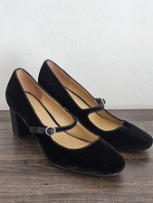 Clean EUC J Crew Black Velvet Mary Jane Pumps Size 9 Wedding Work