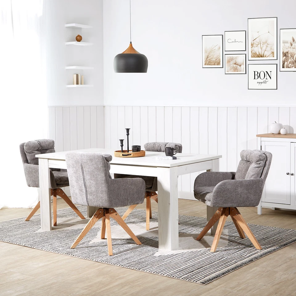 Chaise Salle à Manger Bois Bureau Bistrot 2 Fauteuils Pivotant Gris Homestyle4u - Photo 2/4