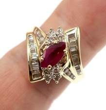 Classic 14k Solid Yellow Gold Natural Ruby and Diamond Ring Size 7