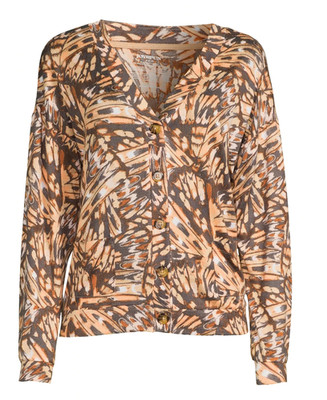Joyspun Womens Size XL (16-18) Hacci Knit V-Neck Tan Cardigan Patch Pockets