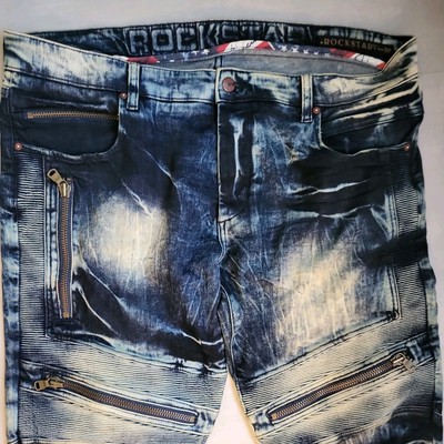 Rockstar Original Jeans Mens 38x33 Blue Denim Distressed Button