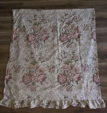 Ralph Lauren Guinevere Aragon Medieval Ruffled Flat QUEEN Sheet Tan Pink Roses