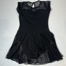 17  Black Mesh Kids Girls Dance Leotard Solid Ballet With Attached Skirt
