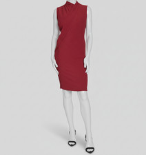 Halston Womens Red Glittered Lined Jersey Stretch Mock Neck Sheath Dress Size-16