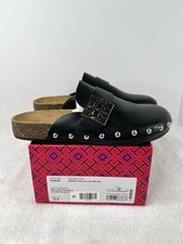 Tory Burch Mellow Stud Mule Black Silver Vachetta Leather Womens Size 6.5 New