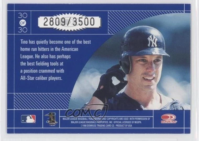 1998 Donruss Elite Craftsmen /3500 Tino Martinez #30 - Image 2 of 2