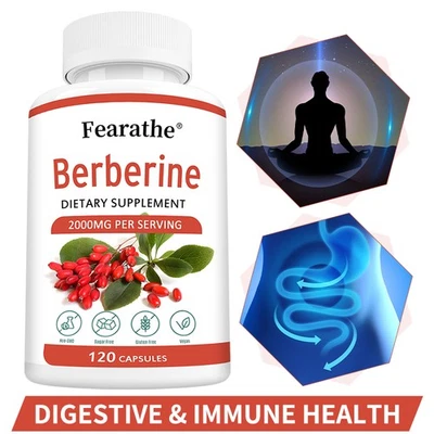 FEARATHE Berberin 2000 mg Kapsel 120 Herzgesundheit Immunsystem Verdauungs Cholesterin