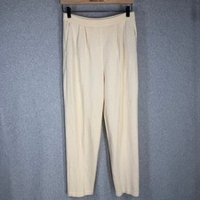 Vintage St John Womens Pants Cream Knit Pleated Pull On Tapered Leg Pockets Def.