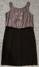 Suzi Chin Dress Womens 8 Maggy Boutique Beaded Black Gray Sleeveless Career