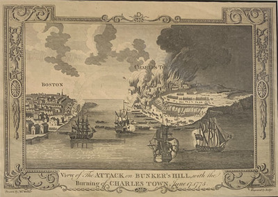 Sehr selten, Angriff auf Bunker Hill um 1780 Amerikanische Revolution Originalstich