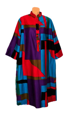 Vtg Catherine Ogust Penthouse Gallery Shift Dress Red Purple Block Print Size XL