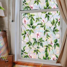 Stained Glass Privacy Window Film Rainbow Green Leaves Flower Glass Door Film...