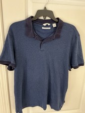 Calvin Klein Men's Large Blue Micro Stripe Liquid Touch Short Sleeve Polo Shirt