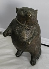 ANTICO BRUCIATORE DI INCENSO FIGURATIVO BRONZO GIAPPONESE IN PIEDI TANUKI "CANE PROCIONE"