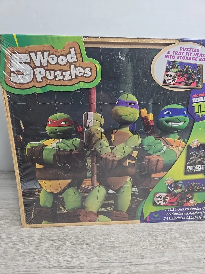 Rompecabezas de madera Teenage Mutant Ninja Turtles paquete de 5 en caja de almacenamiento (nuevo sellado) Foto 2 de 4